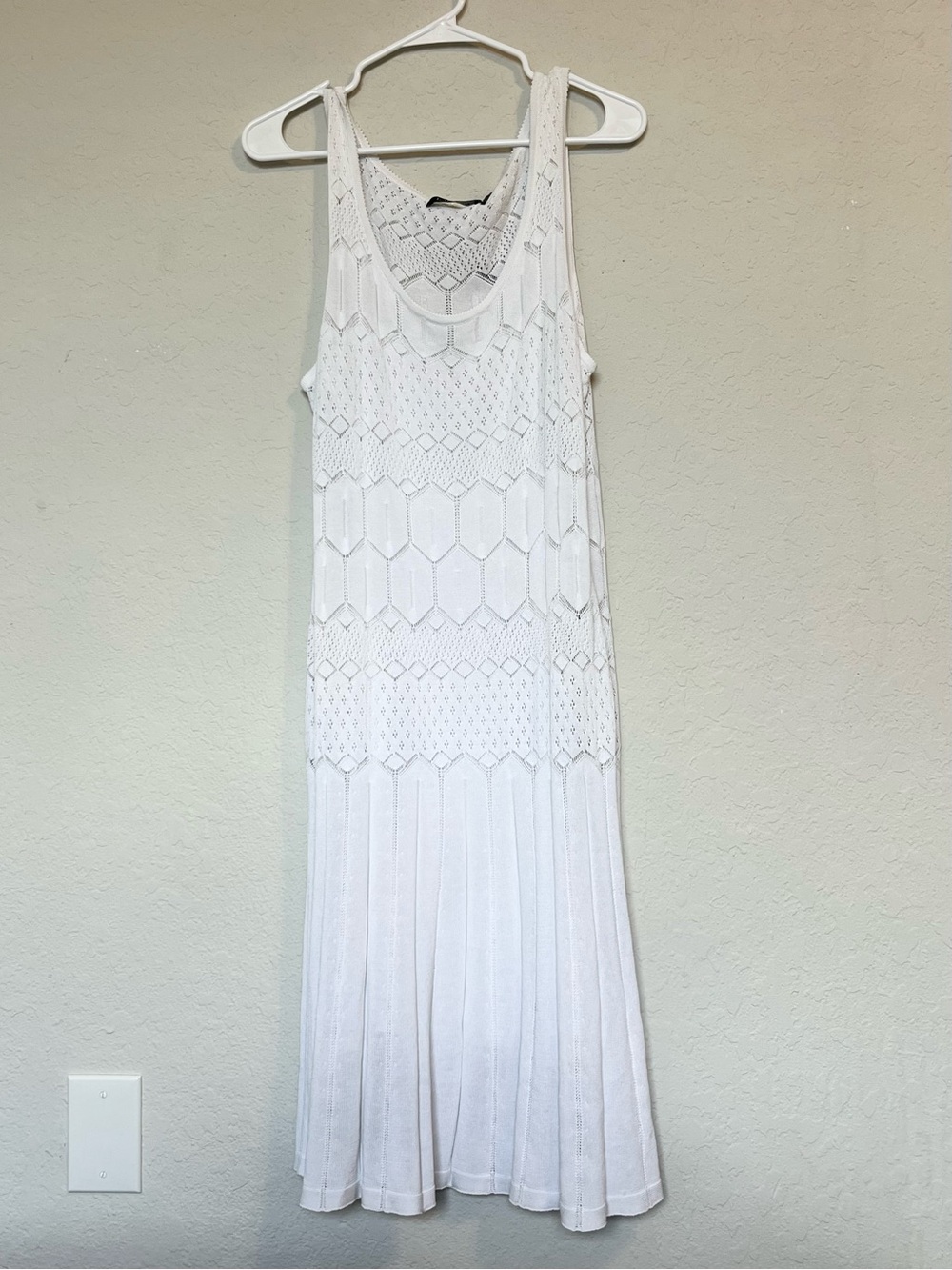 Lauren Ralph Lauren White Pointelle Knit Midi Dress L NWT $175